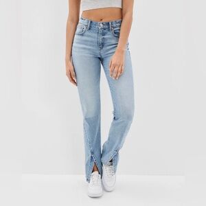 Size 16 American Eagle-Blue Front slit Boho cotton+lyocel jeans.Size 16